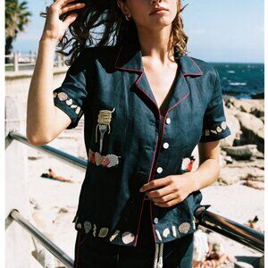 Tombolo 'Vongole!' Cabana Crop Top Navy XS